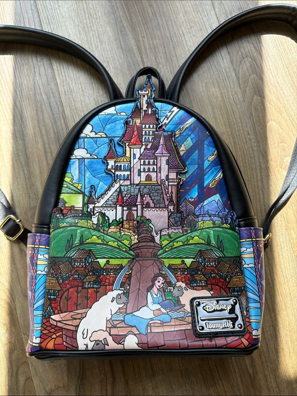 Loungefly Disney Belle Stained Glass Mini Backpack - Blue, Green, Purple, Black